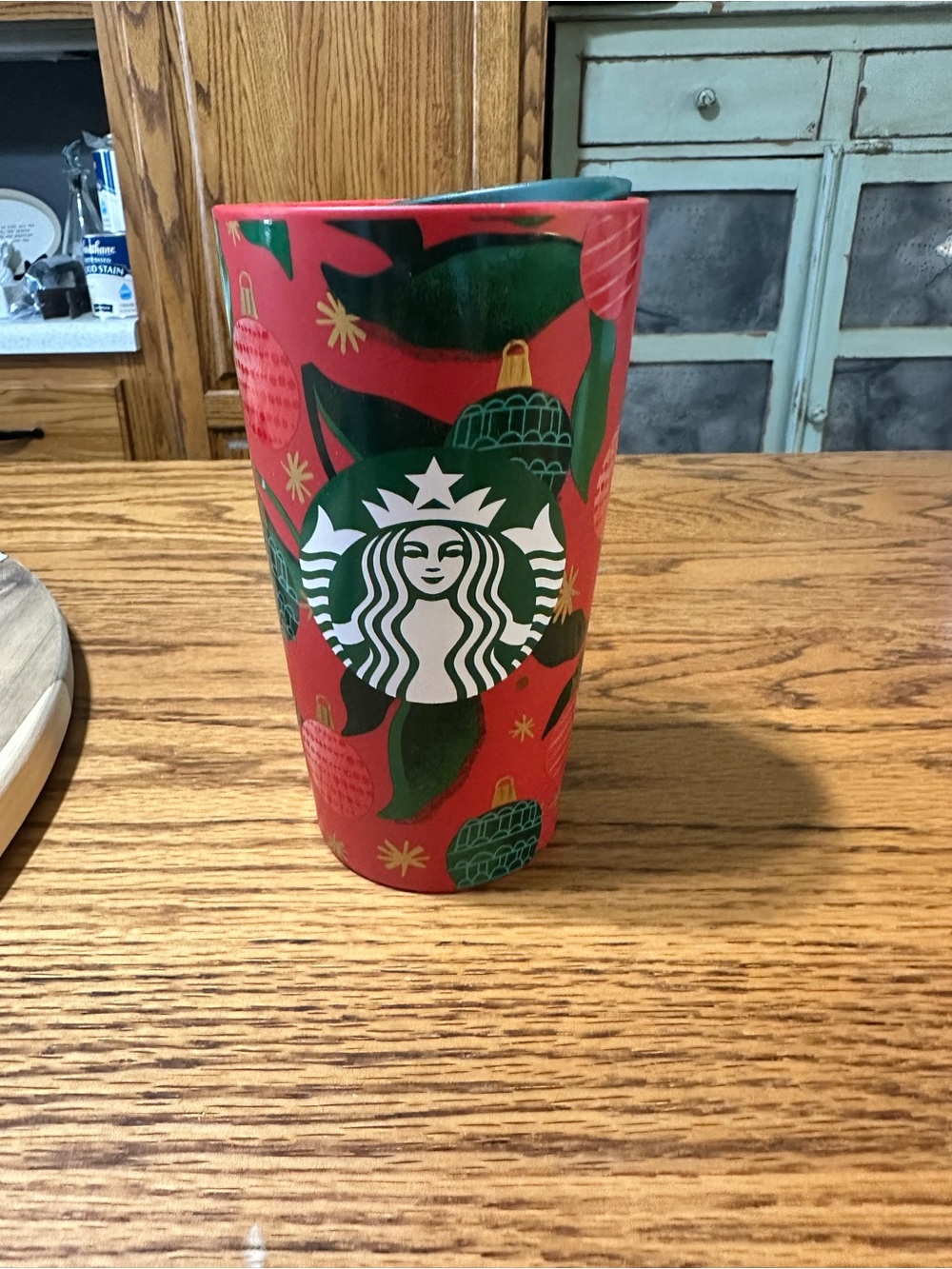New Starbucks 2019 Red Holiday Ceramic Tumbler with Green Accents